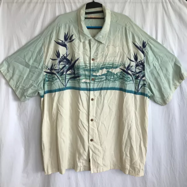 Tommy Bahama 100% Silk Hawaiian Shirt Men Size XXL Blue White Tropical Button Up