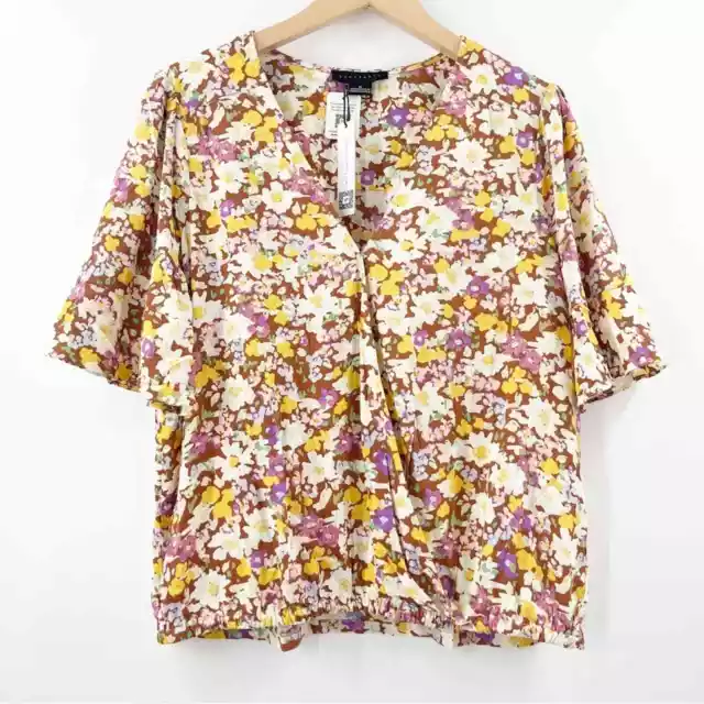 SANCTUARY Blouse Medium 70s Floral Flutter Sleeve Print Surplice Fall Summer NWT