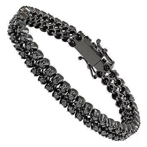 Elegante pulsera de tenis de diamantes negros AAA de 20 quilates con rodio...