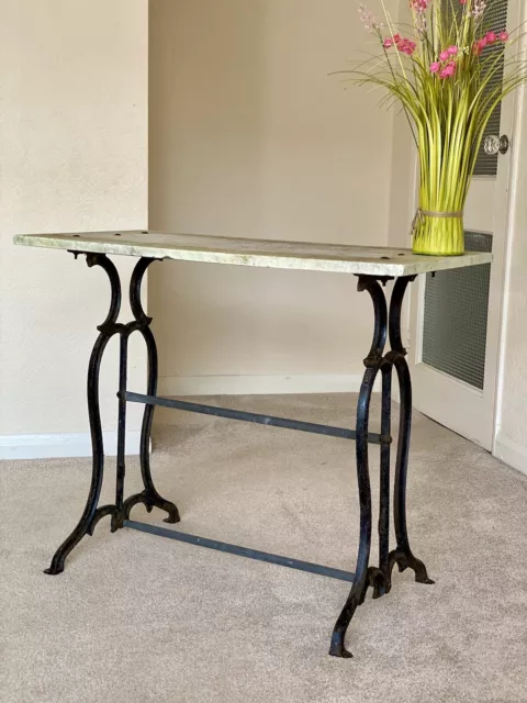 Antique French Cast Iron Marble Top Bistro Table, Garden Table