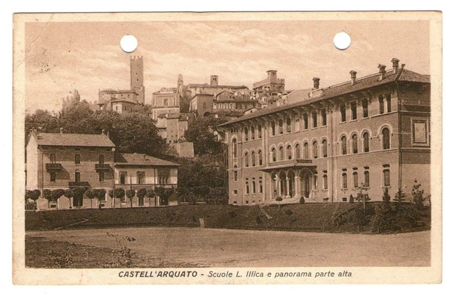 Cartolina - Regno - Castell'Arquato - Scuole L. Illica e panorama - FP - VG