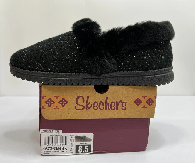 Skechers Cozy Lite Sparkle Knit Slippers Sweet Walk 8.5M Black Memory Foam New