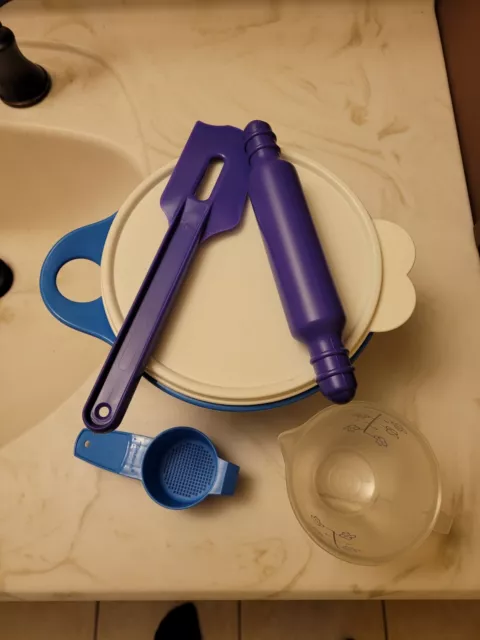 Tupperware Kids MY 1ST BAKING SET-Spatula, Bowl, Rolling Pin, Cup -BLUE & PURPLE