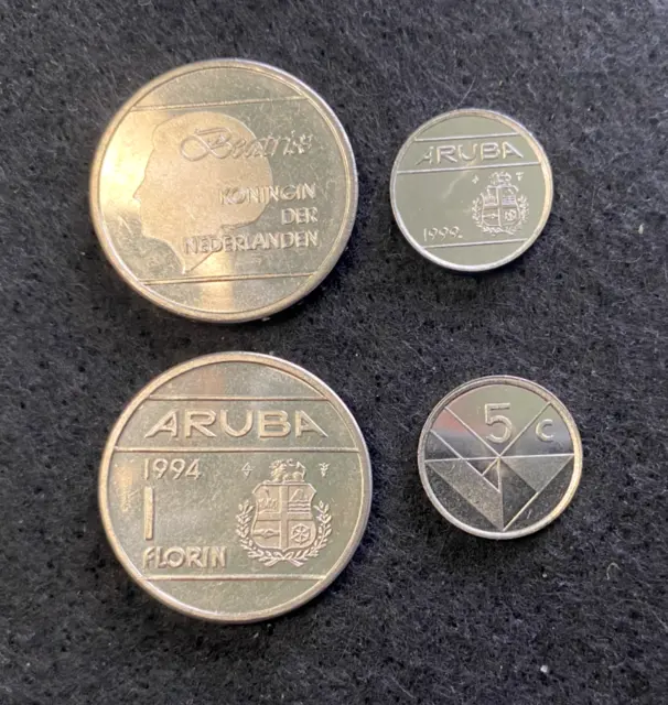 Aruba  2 Coins Set 1 Florin & 5 Cents UNC World Coins