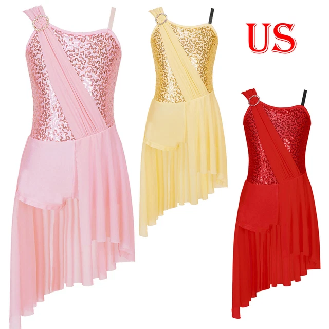 US Girls Kids Sequins Latin Dance Leotard Dress Rumba Salsa Dancewear Costumes