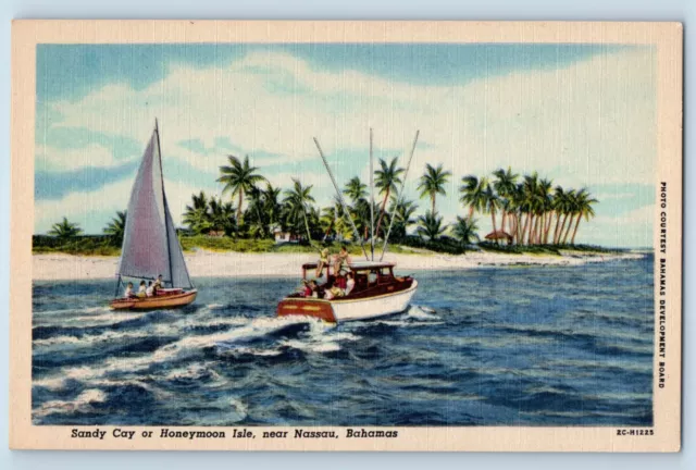 Postal Bahamas Sandy Cay o Isla de la Luna de Miel Escena c1930