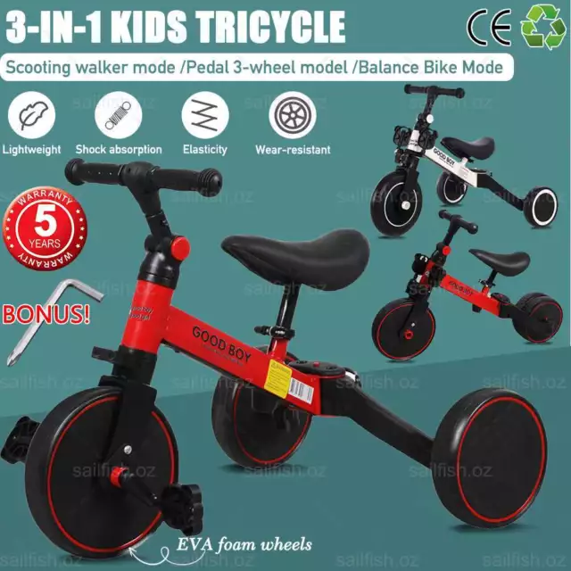 4 Years Kids Tricycle Toddler Balance Bike 3 in1 Ride on Toys Toddler Push Trike