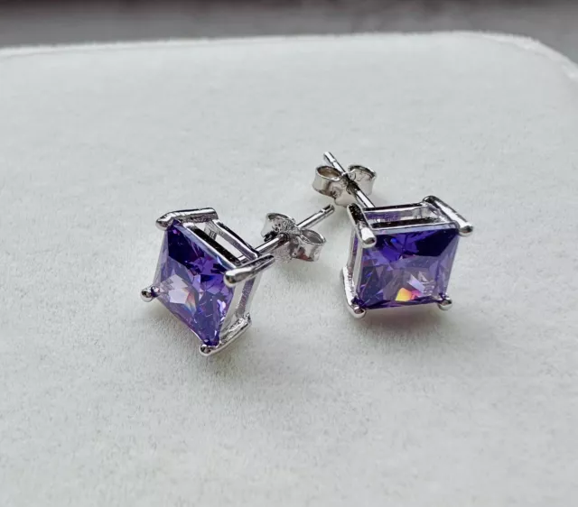 Amethyst Ohrstecker Princess Cut in 925 Sterling Silber Unisex