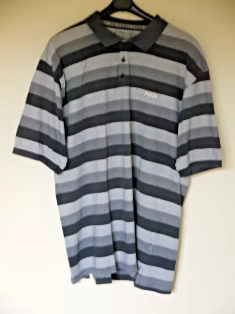 Ping Golf Polo Shirt Dark/Light Grey and Black Stripe XL