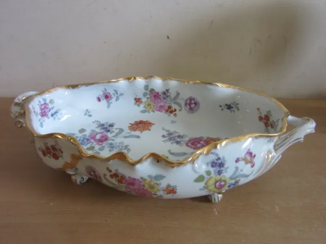 Large vintage German footed hand painted floral centerpiece bowl 17"x9.5 M-574