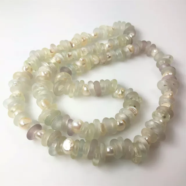 Rare Frosted Clear Purple Dogon Beads Pearls Necklace African Trade Sea Glass