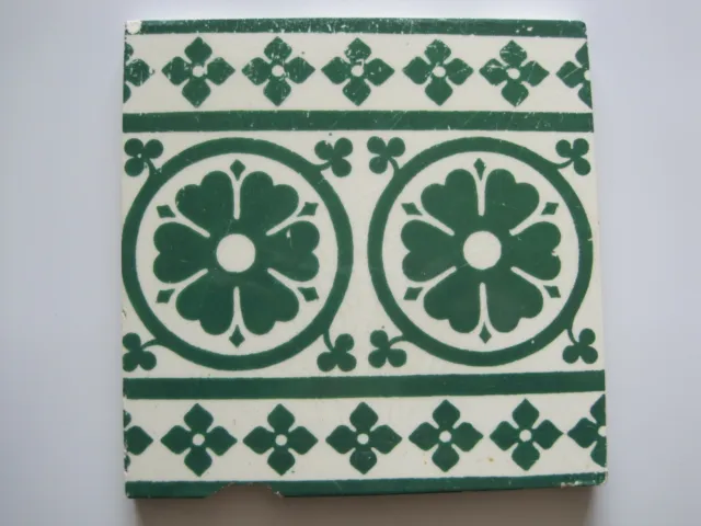 Antique Victorian Minton Hollins Green Transfer Print Border Tile C1875-1910