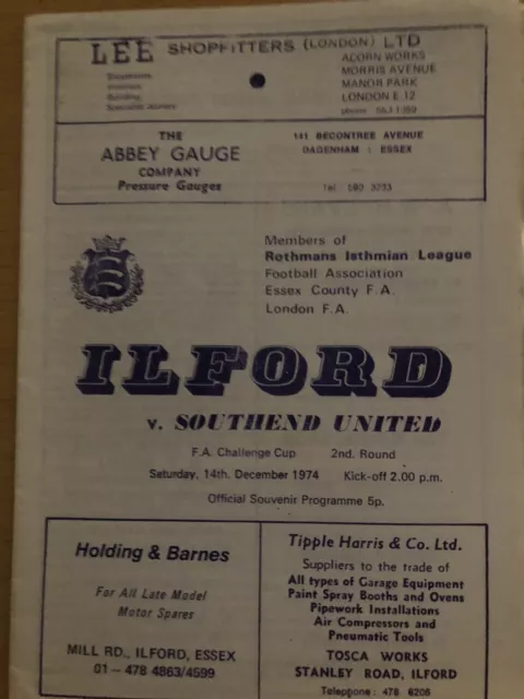 Ilford v Southend United  74/75. FA Cup 2.