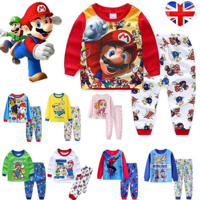 Nintendo Super Mario Short Sleeve Pyjama Set For Boys Kids – Ages 3-12 Years – 100% Cotton Jersey