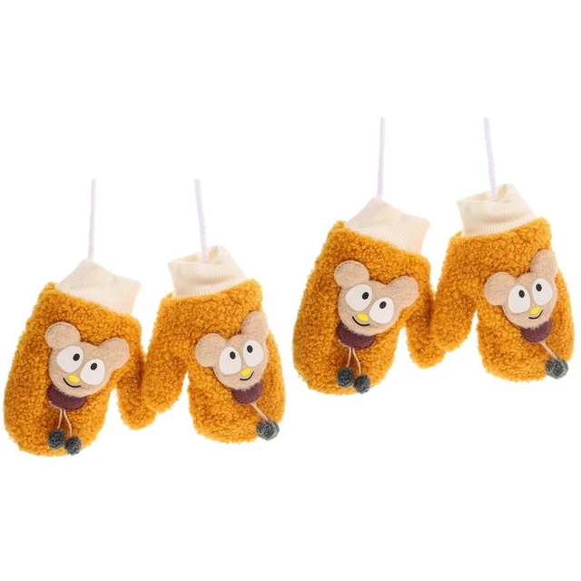 2 Pairs  Kids Children Winter Plush Gloves Warm Wool Mittens for Boys and Girls
