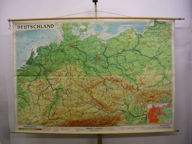 Schulwandkarte map Deutschland Germany Schlesien Ostpreussen 244x168 Karte ~1960
