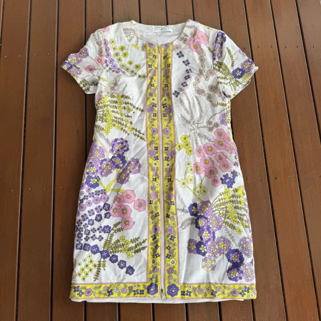 Trina Turk Size 10 Shift Dress Full Zip Colourful Floral Business Cocktail
