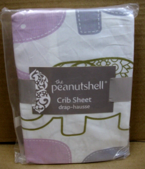 Hoja de Cuna The MANUTSSHELL 28x52 ~ DISEÑO DE ELEFANTE DORADO GRIS PÚRPURA ~ ¡NUEVA!