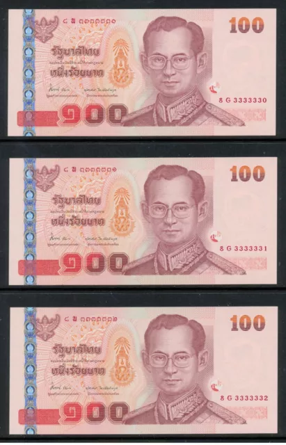 THAILAND 100 Baht banknotes - Set of 9 UNC Near-Solid BINARY 8G333333# (BN354H7)