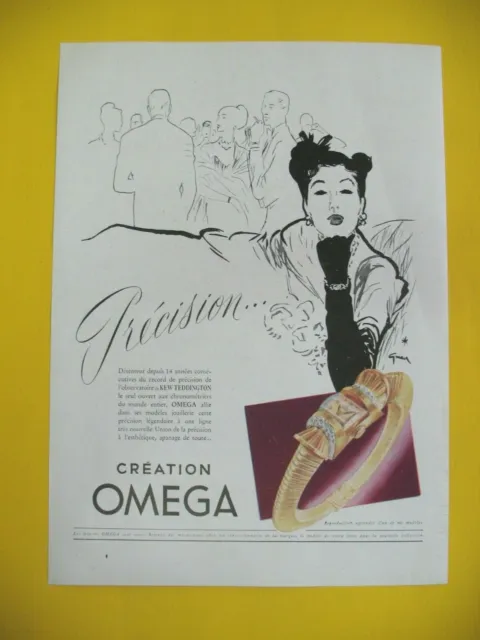 Publicite De Presse Omega Montre Precision Chronometre Illustration Gruau 1947