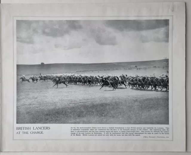 1915 WW1 PRINT & TEXT BRITISH 21st LANCERS AT THE CHARGE