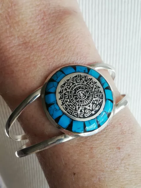 Bracelet ancien en argent poinçonné 925 turquoise  Mexique Silversteel bracelet