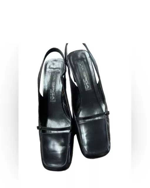 VIA SPIGA, Squared Toe Mary-Jane Slingback in Patent Leather, Size 7