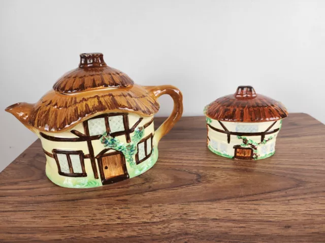 Burlington Ware "Devon Cobb" Cottage Tea Pot And Sugar Bowl Set