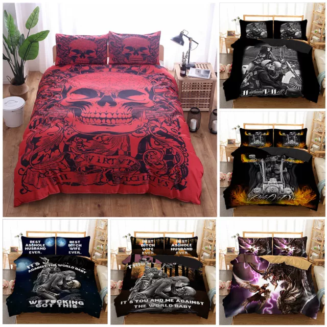 Skull Quilt Duvet Doona Cover Set Single Double Queen King Size Bedding Linen AU