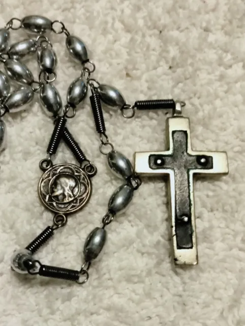 Antique French Rosary FLAWLESS Ebony Crucifix 19th C Look At The Design 3