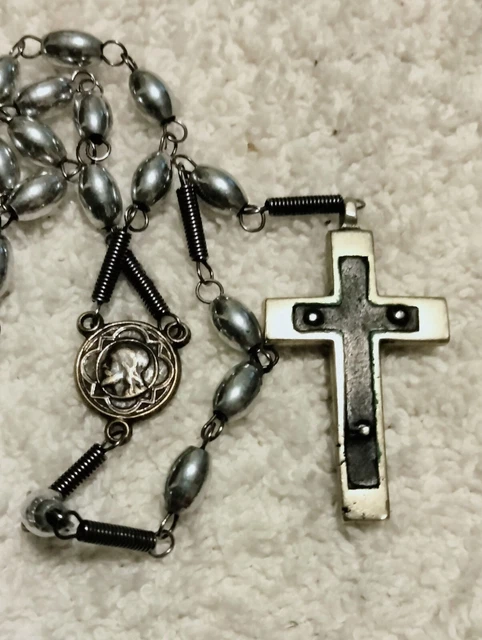 Antique French Rosary FLAWLESS Ebony Crucifix 19th C Look At The Design 3