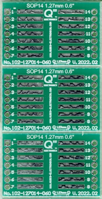 3 PCS. - SO14,SOP14,SOIC14 1.27mm à DIP 0.6" (1.27mm éping.raster). [FR]