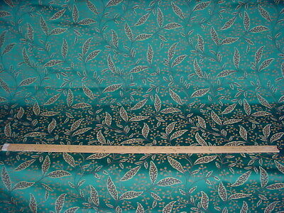 14-1/8Y Kravet Lee Jofa Teal Gold West Indies Floral Brocade Upholstery Fabric