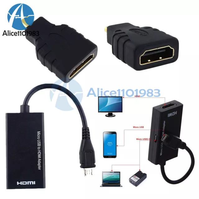 Micro USB To 1080P HDMI HDTV Cable HDMI Female to Male Adapter for Android