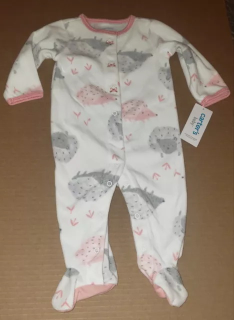 Carters Baby Girl Pink White Hedgehog Fleece Sleeper - Infant Size 6 Months -New