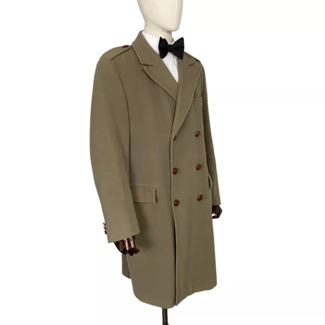 Herren Vintage Baron Piccadilly zweireihig Offizier Erbse Trenchcoat 40L reine Wolle 3