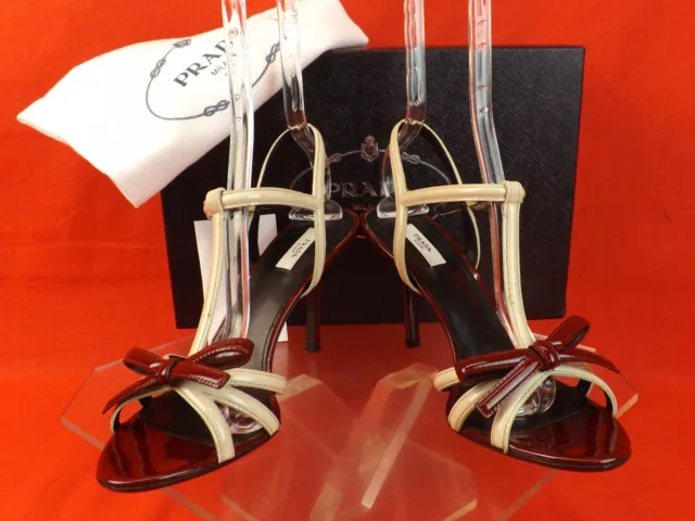 Nib Prada 1X767C Two Tone Patent Leather Bow Vamp Runway Sandals Pumps 41.5