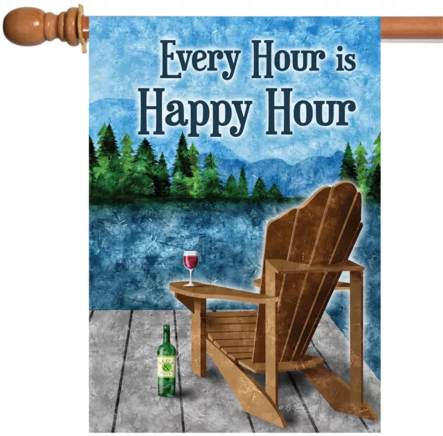 Toland Happy Hour Lake 28x40 Relax Vacation Summer Wine Cocktail House Flag