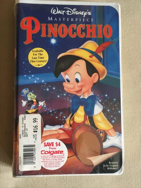 Pinocchio Walt Disney Masterpiece Vhs Sealed New Original Beautiful Copy Sticker