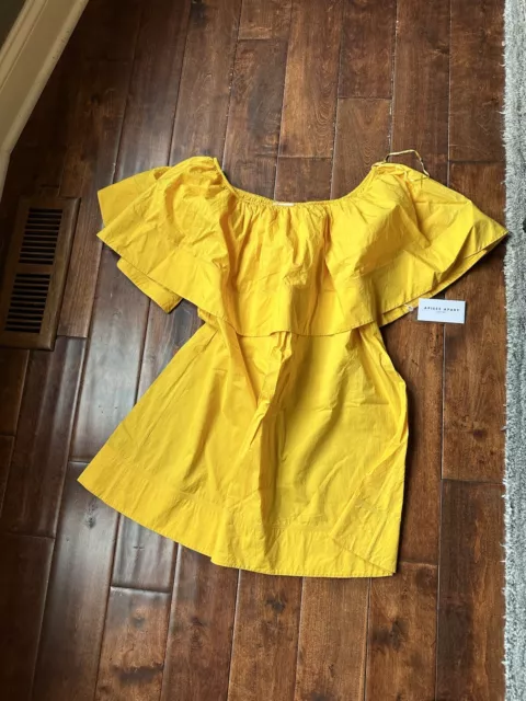 APIECE APART Piper Petal Off Shoulder Above the Knee Dress in Yellow Sz 4 Nwt