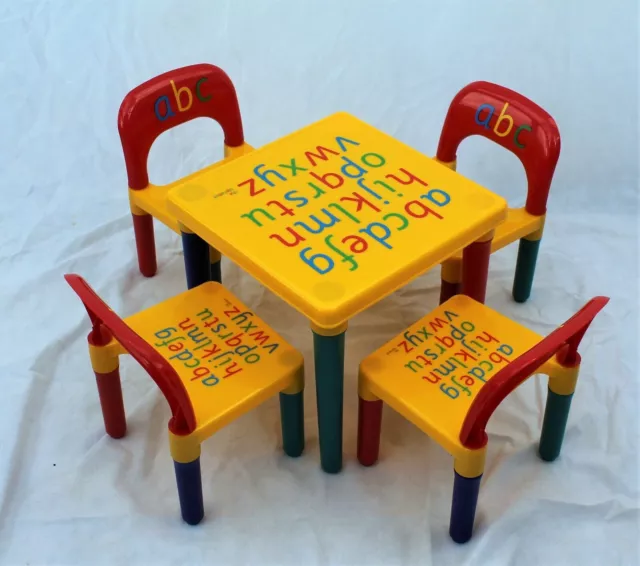 Kids Table and Chair Set ABC Alphabet Childrens Plastic Toddlers Childs  School