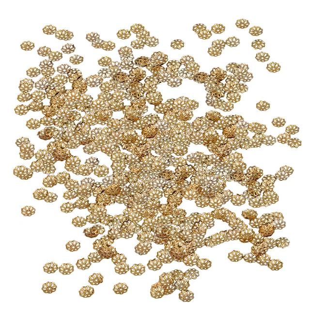 500 Stück 7mm Hohle Blume Erkenntnisse Kegel Ende Perlen Kappe Mode DIY Gold