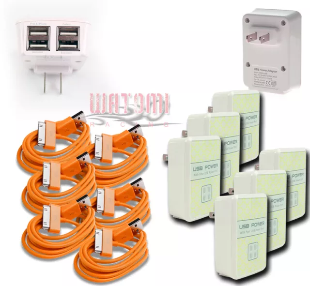 6X 4 Adaptador De Pared Puerto Usb + Cargador De Alimentación Cable De 6 Pies Naranja Para Iphone Ipod Ipad