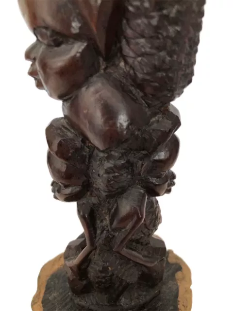 African Makonde Ebony “Tree Of Life” Carving 9 Inches Tall On Wood Base