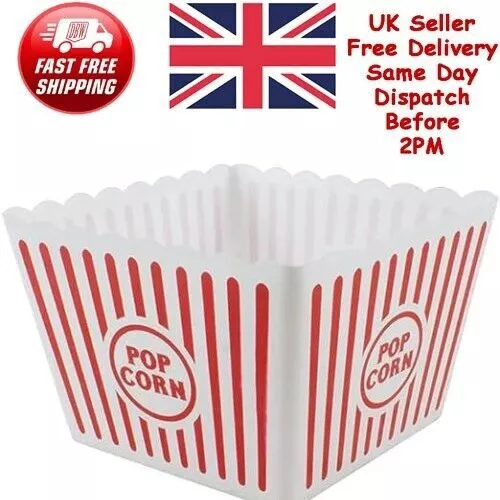 2 x LARGE POPCORN HOLDERS Novelty Retro Cinema Party Plastic Bowl Tub Box Bucket