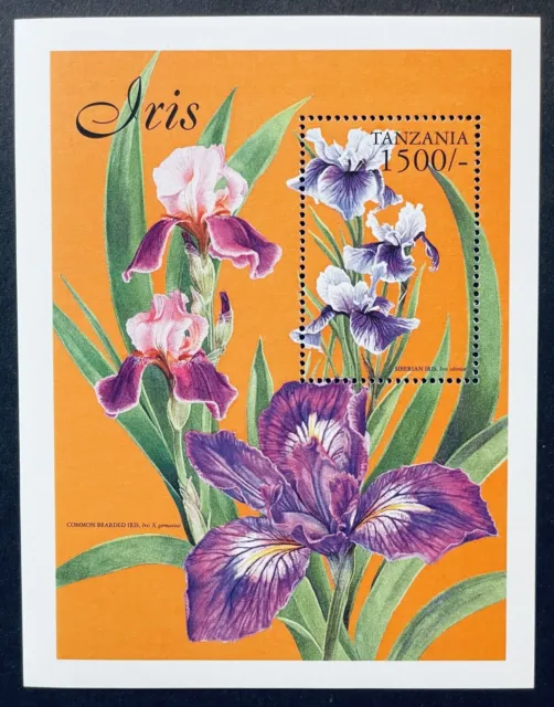 Tanzania Siberian Iris Stamps Souvenir Sheet 1999 Mnh Flowers Wildlife Flora