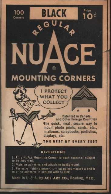 Esquinas de montaje vintage NuAce - paquete original - paquete abierto