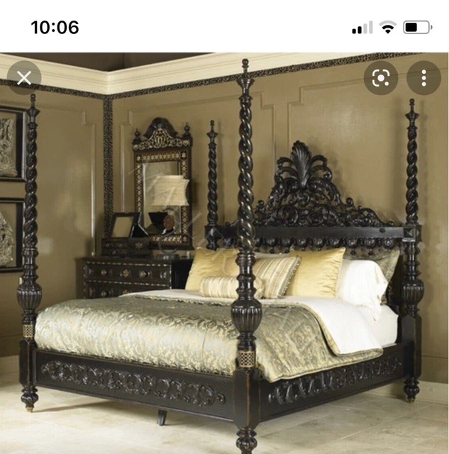 UK Super King size 6' Natural BLACK Bespoke carved Four poster mahoagny bed UK Super King size 6' Natural BLACK Bespoke carved Four poster mahoagny bed