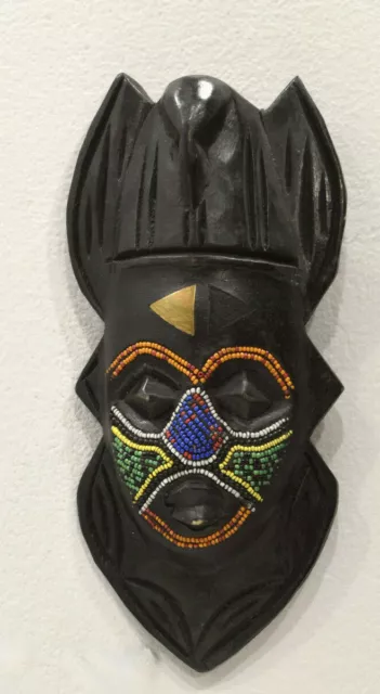 African Mask Ashanti Beaded Bird Wood Mask Ghana