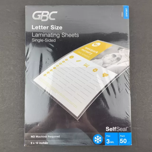 GBC Self Sealing Laminating Sheets, Single-Sided, Letter Size, 3